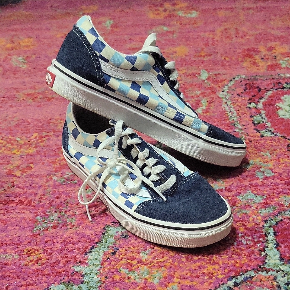 Vans Old Skool Blue Topaz Checkerboard Sneakers | Size 7.5